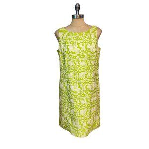 St. John SoCa Lime Green Print Dress Pockets Women's Size 8